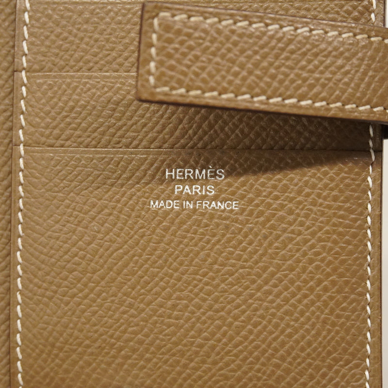 【6ge5727】エルメス 財布 パッサンコンパクト ヴォーエプソン エトゥープ シルバー金具 W刻印【中古】レディース