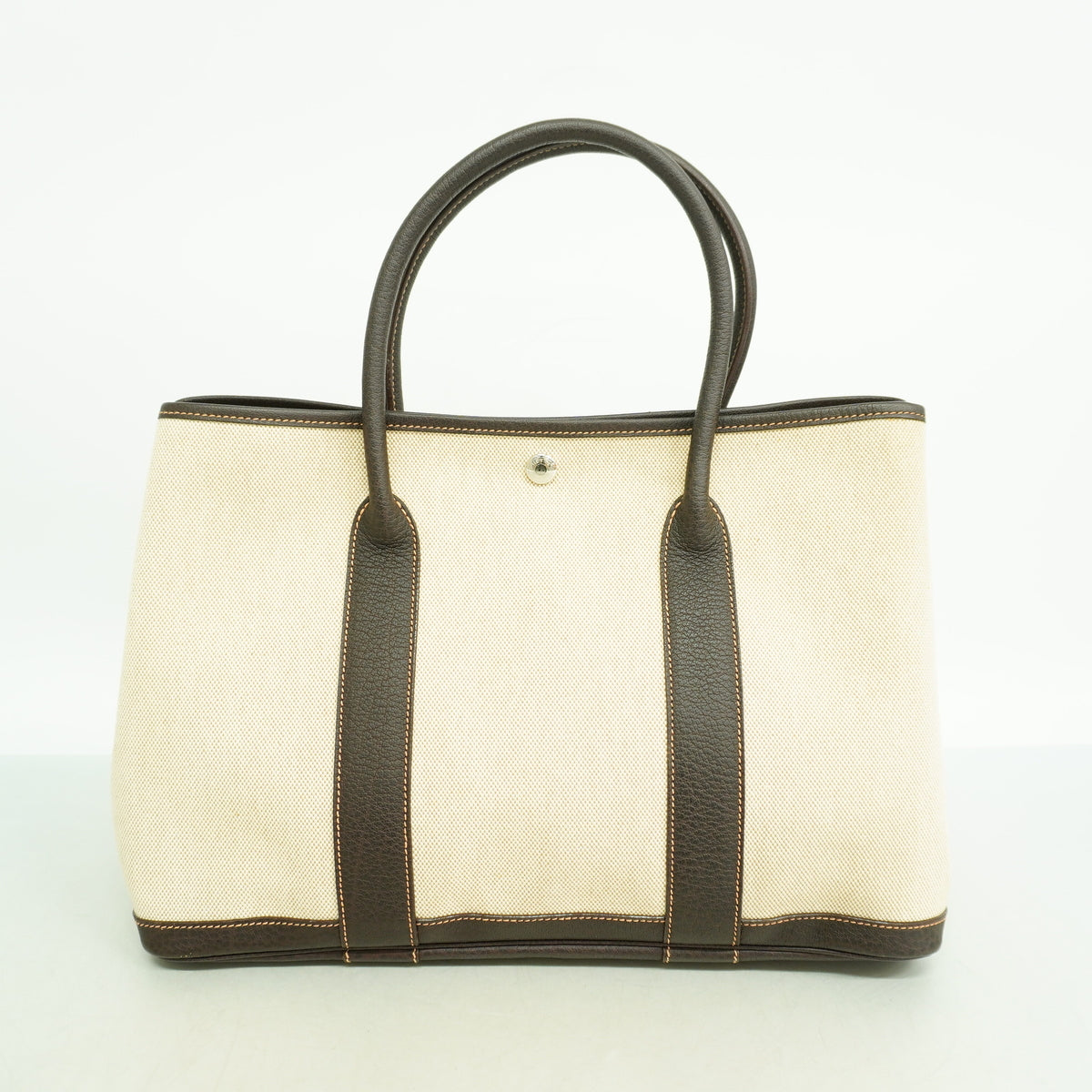 【6ge5740】エルメス トートバッグ ガーデンパーティPM トワルアッシュ ブラウン シルバー金具 □G刻印【中古】レディース