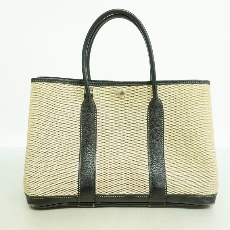 【6ge5760】エルメス トートバッグ ガーデンパーティTPM トワルアッシュ ブラック ベージュ シルバー金具 □H刻印【中古】レディース