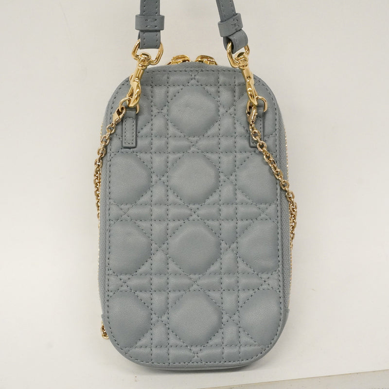 【6ge5772】クリスチャンディオール ショルダーバッグ カナージュ レザー ブルー ゴールド金具【中古】レディース