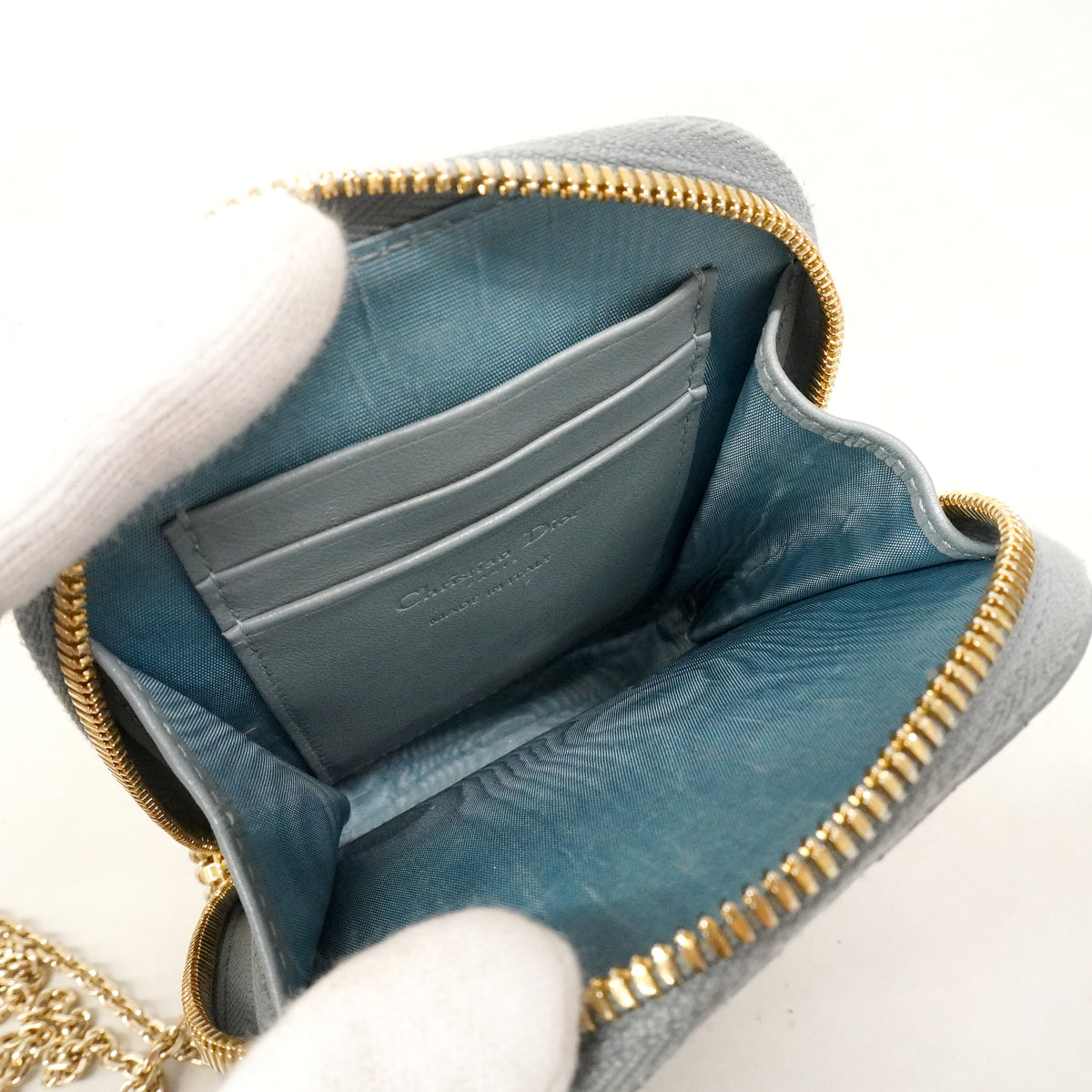 【6ge5772】クリスチャンディオール ショルダーバッグ カナージュ レザー ブルー ゴールド金具【中古】レディース