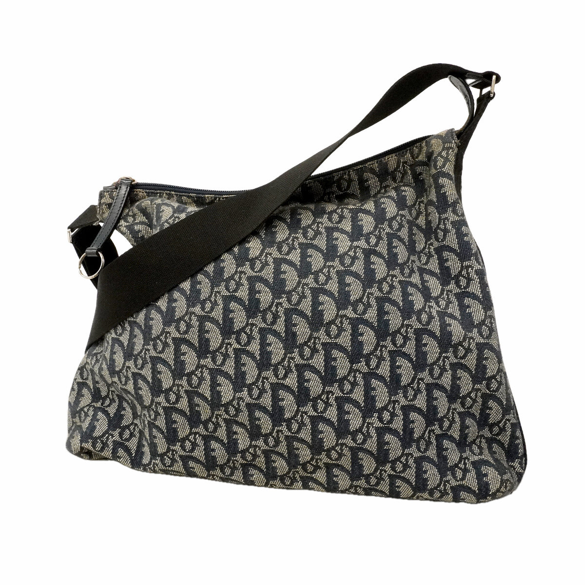 【6ge5775】クリスチャンディオール ショルダーバッグ トロッター キャンバス ネイビー シルバー金具【中古】レディース