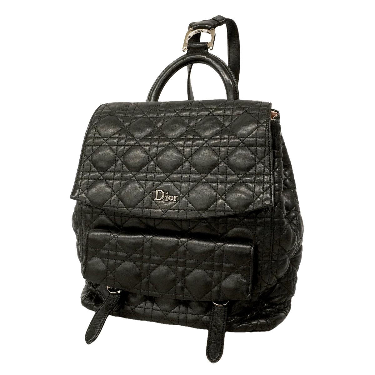 【6ge5776】クリスチャンディオール リュック・デイパック カナージュ レザー ブラック シルバー金具【中古】レディース