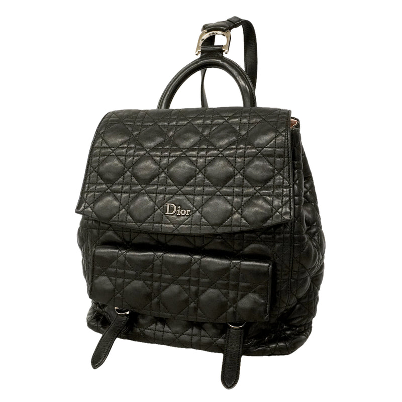 【6ge5776】クリスチャンディオール リュック・デイパック カナージュ レザー ブラック シルバー金具【中古】レディース