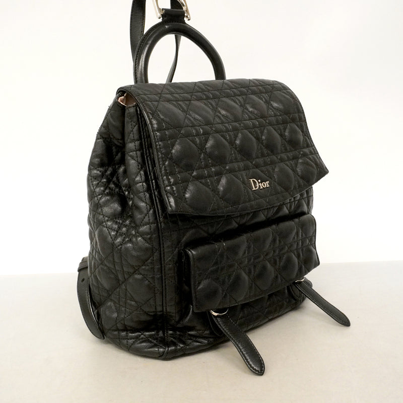 【6ge5776】クリスチャンディオール リュック・デイパック カナージュ レザー ブラック シルバー金具【中古】レディース