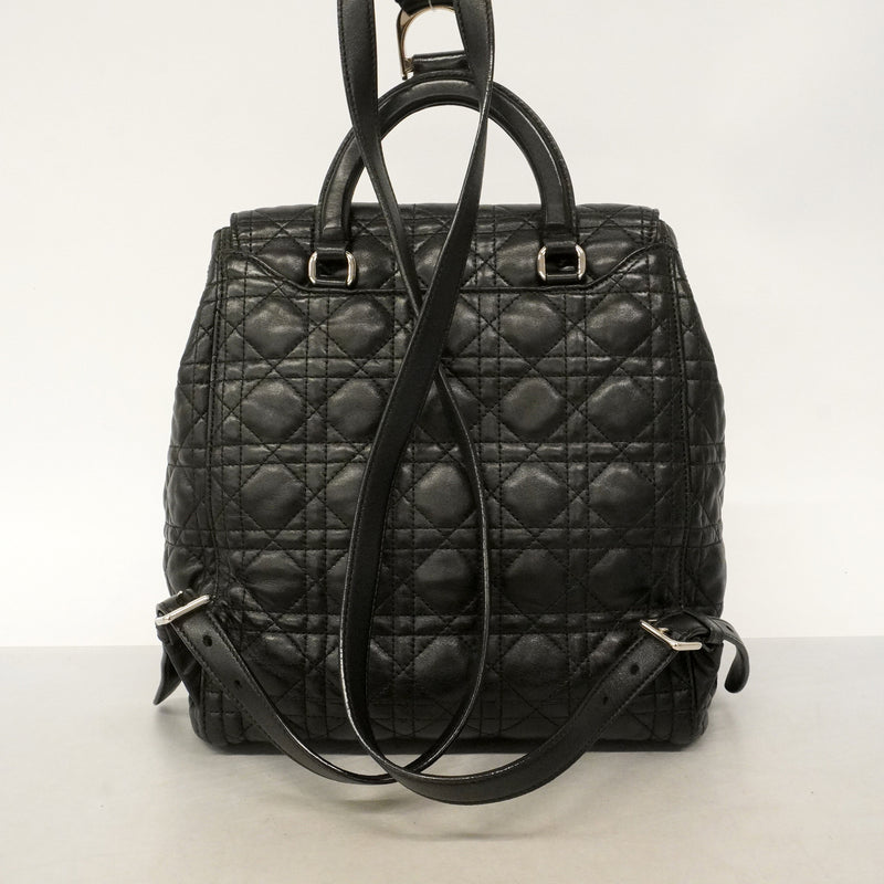 【6ge5776】クリスチャンディオール リュック・デイパック カナージュ レザー ブラック シルバー金具【中古】レディース