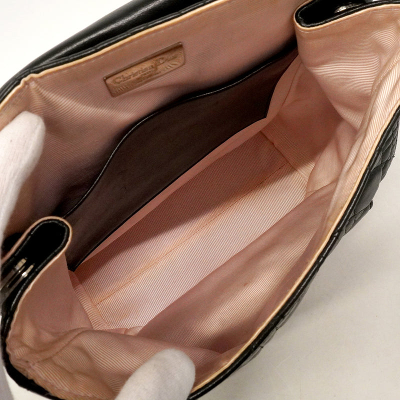【6ge5776】クリスチャンディオール リュック・デイパック カナージュ レザー ブラック シルバー金具【中古】レディース