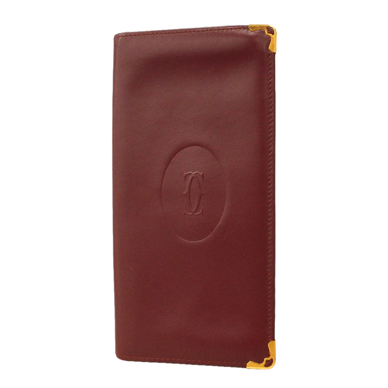 【6ge5779】カルティエ 札入れ マスト レザー ボルドー ゴールド金具【中古】メンズ
