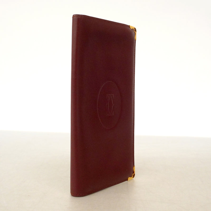 【6ge5779】カルティエ 札入れ マスト レザー ボルドー ゴールド金具【中古】メンズ