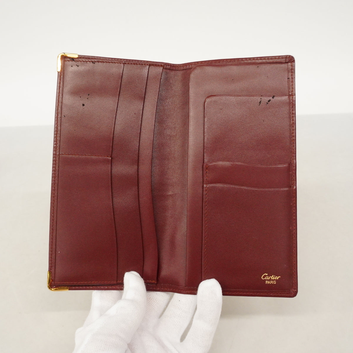 【6ge5779】カルティエ 札入れ マスト レザー ボルドー ゴールド金具【中古】メンズ