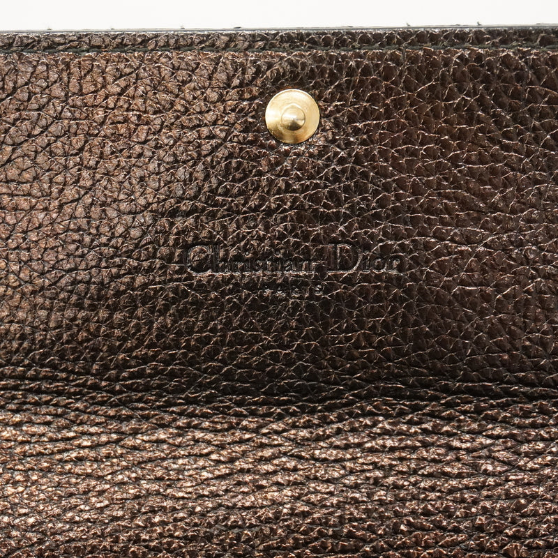 【6ge5781】クリスチャンディオール 長財布 カナージュ レザー ダークブラウン シャンパンゴールド金具【中古】レディース