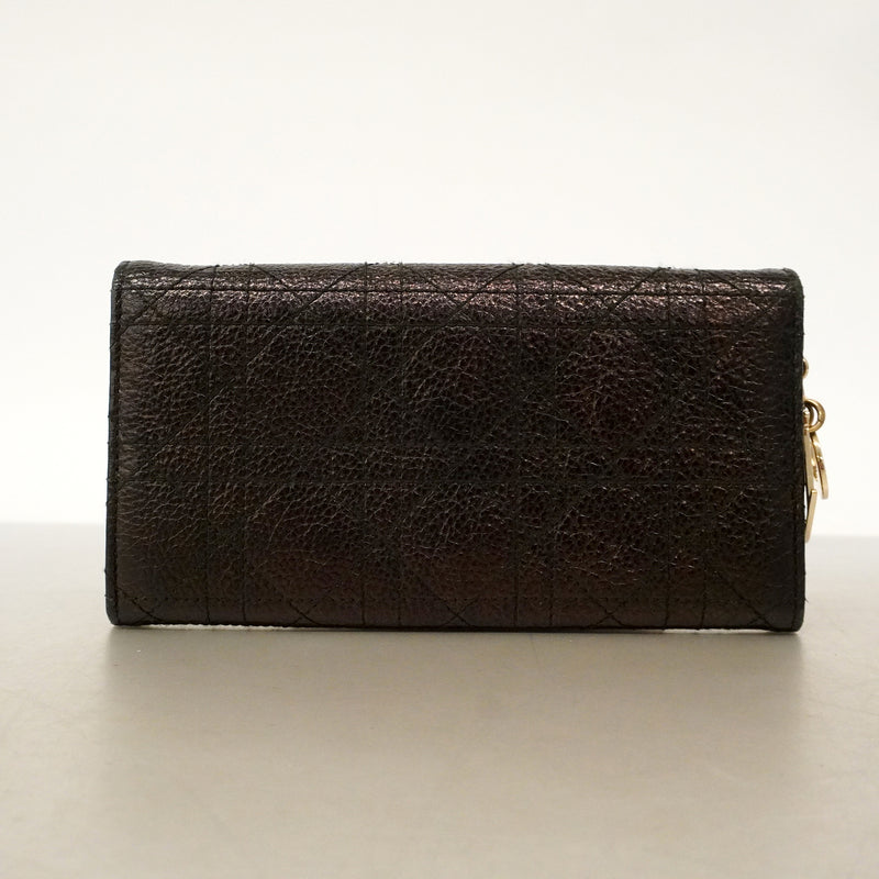 【6ge5781】クリスチャンディオール 長財布 カナージュ レザー ダークブラウン シャンパンゴールド金具【中古】レディース