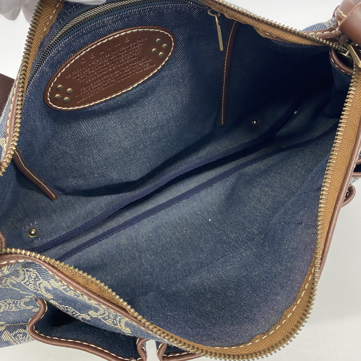 【6ge5784-k】セリーヌ ショルダーバッグ パリマカダム デニム ブルー ゴールド金具【中古】レディース