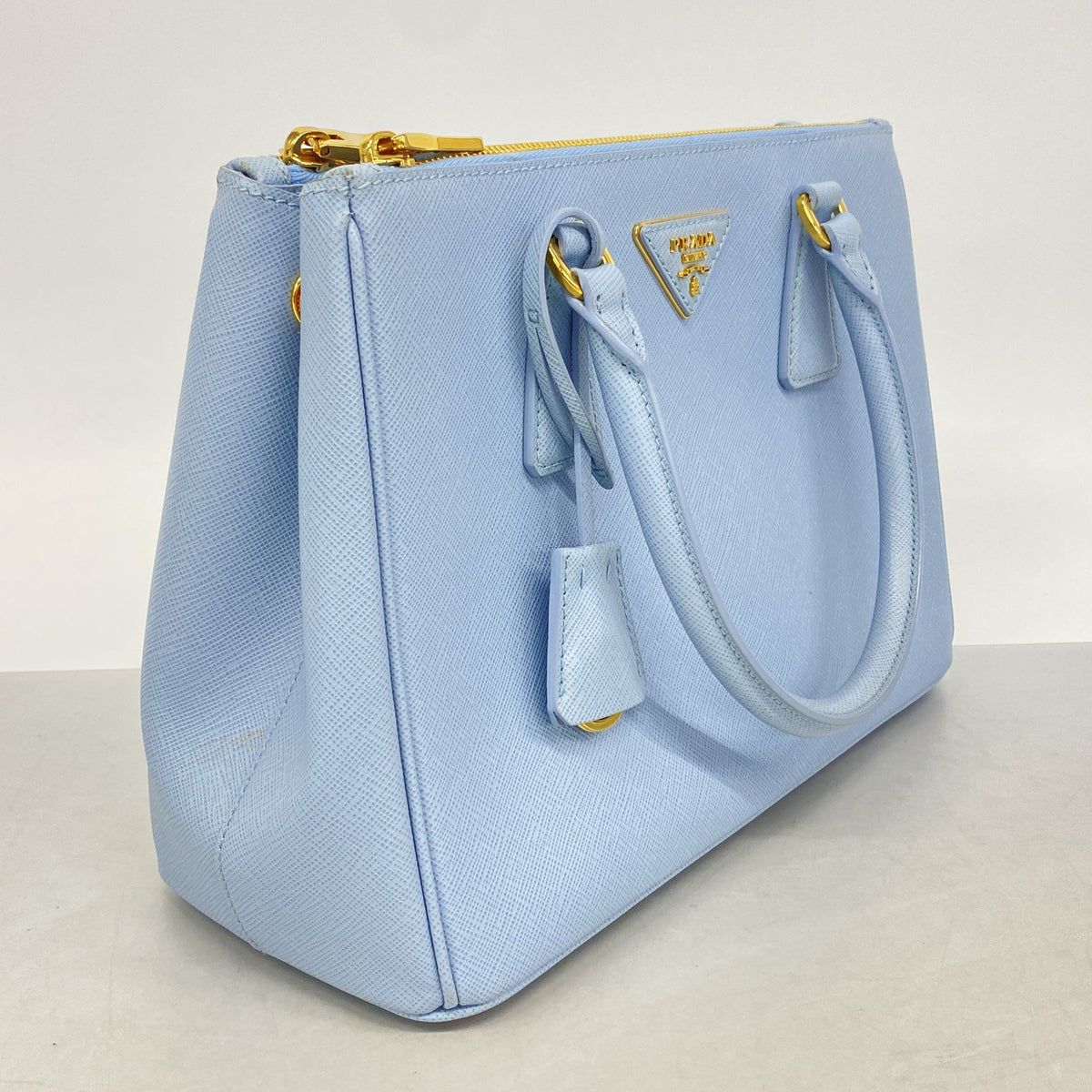【6ge5785-k】プラダ ハンドバッグ サフィアーノ ガレリア レザー ブルー ゴールド金具【中古】レディース