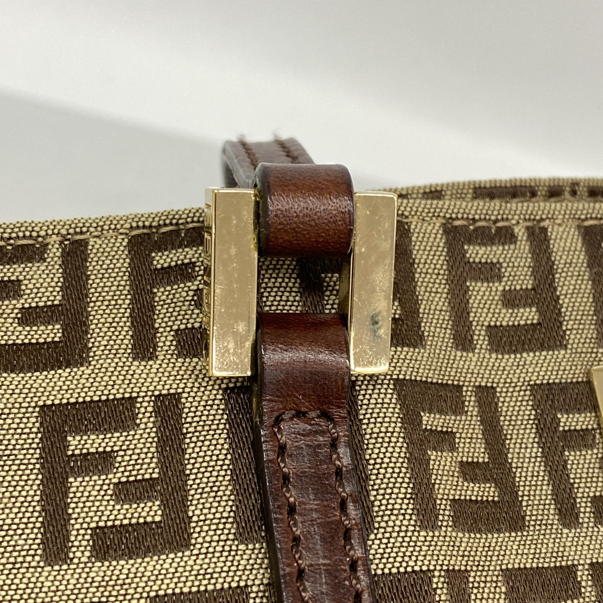 【6ge5805】フェンディ トートバッグ ズッキーノ ナイロンキャンバス ベージュ ゴールド金具【中古】レディース