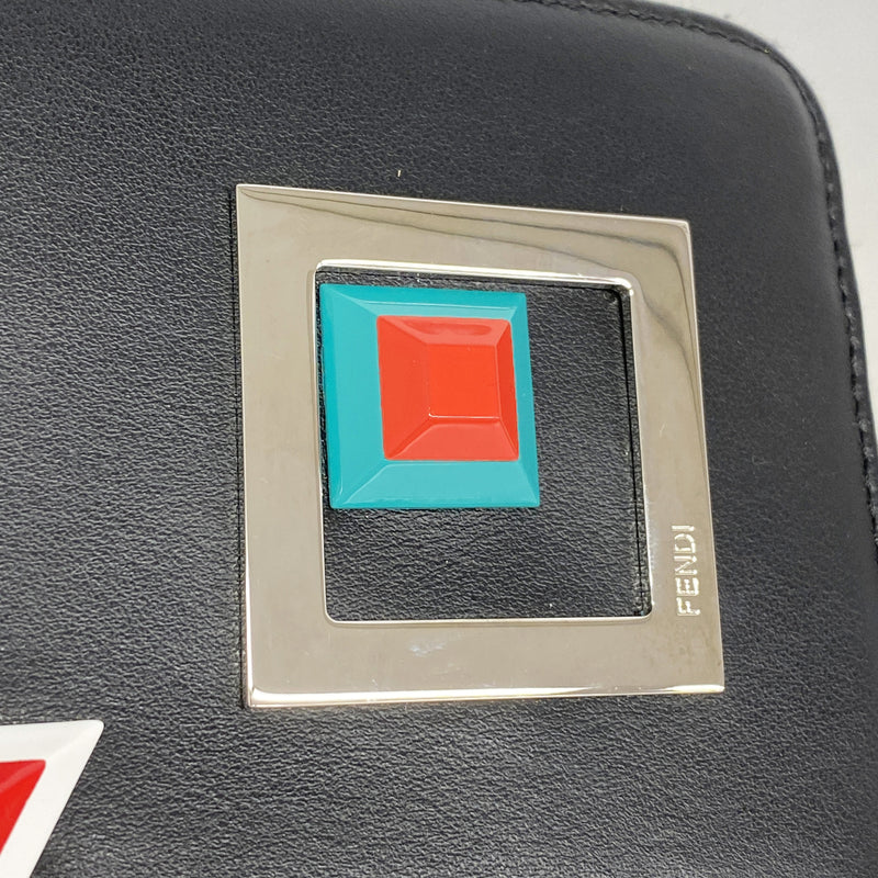【6ge5807】フェンディ 長財布 スクエアアイ レザー ブラック シルバー金具【中古】レディース
