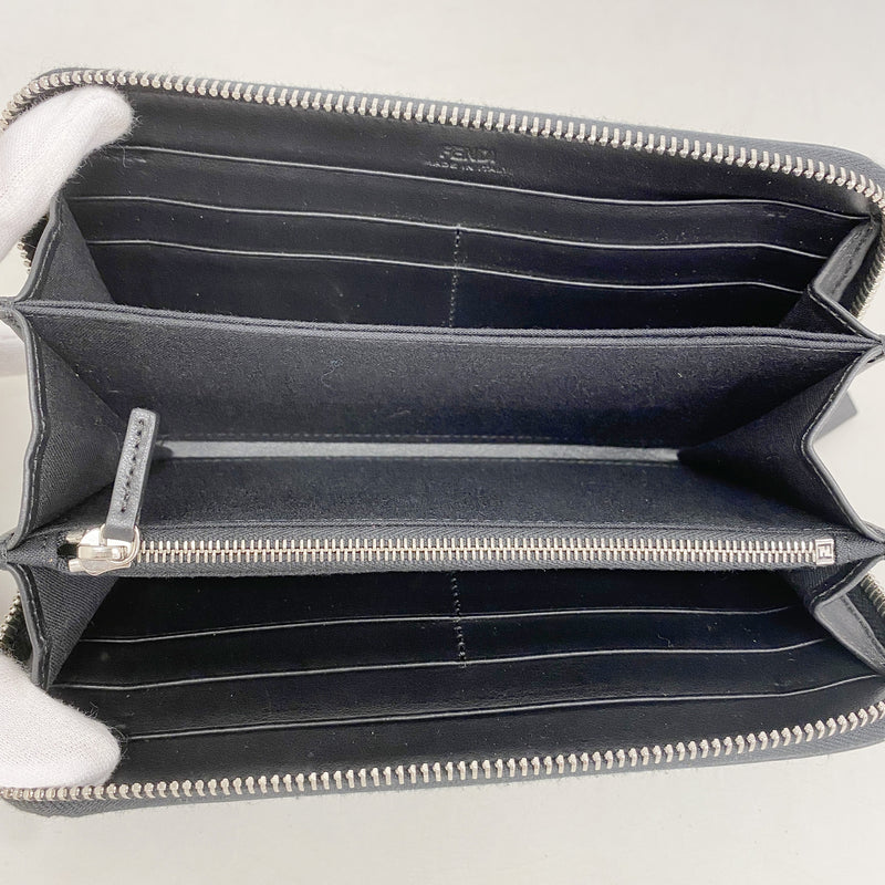【6ge5807】フェンディ 長財布 スクエアアイ レザー ブラック シルバー金具【中古】レディース