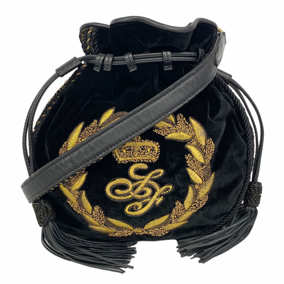 【6ge5809】サルヴァトーレフェラガモ ショルダーバッグ ベロア ブラック ゴールド金具【中古】レディース