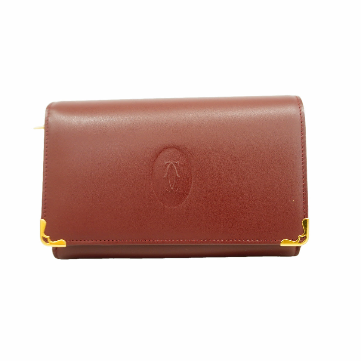 【6ge5816】カルティエ 財布 マスト レザー ボルドー ゴールド金具【中古】レディース