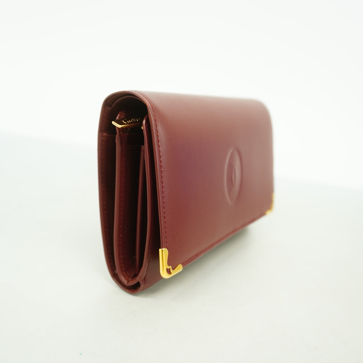 【6ge5816】カルティエ 財布 マスト レザー ボルドー ゴールド金具【中古】レディース