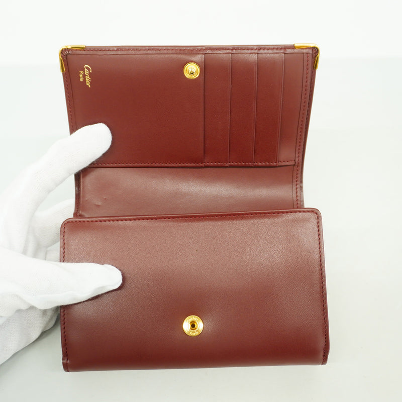 【6ge5816】カルティエ 財布 マスト レザー ボルドー ゴールド金具【中古】レディース