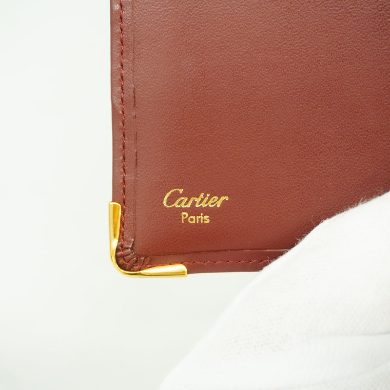 【6ge5816】カルティエ 財布 マスト レザー ボルドー ゴールド金具【中古】レディース