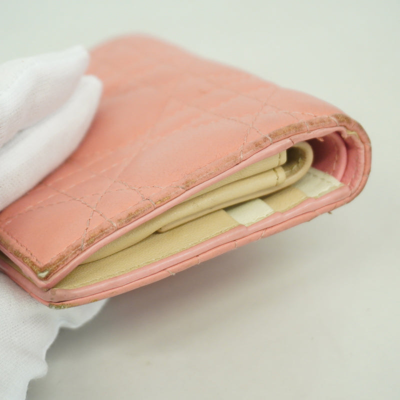 【6ge5817】クリスチャンディオール 財布 カナージュ レザー ピンク ゴールド金具【中古】レディース