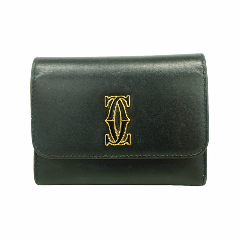 【6ge5838】カルティエ コインケース レザー ブラック ゴールド金具【中古】レディース