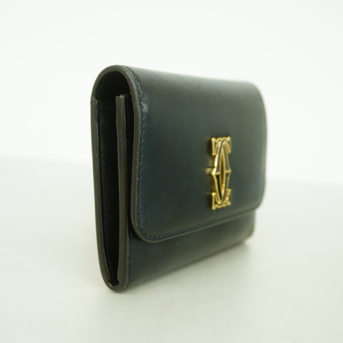 【6ge5838】カルティエ コインケース レザー ブラック ゴールド金具【中古】レディース