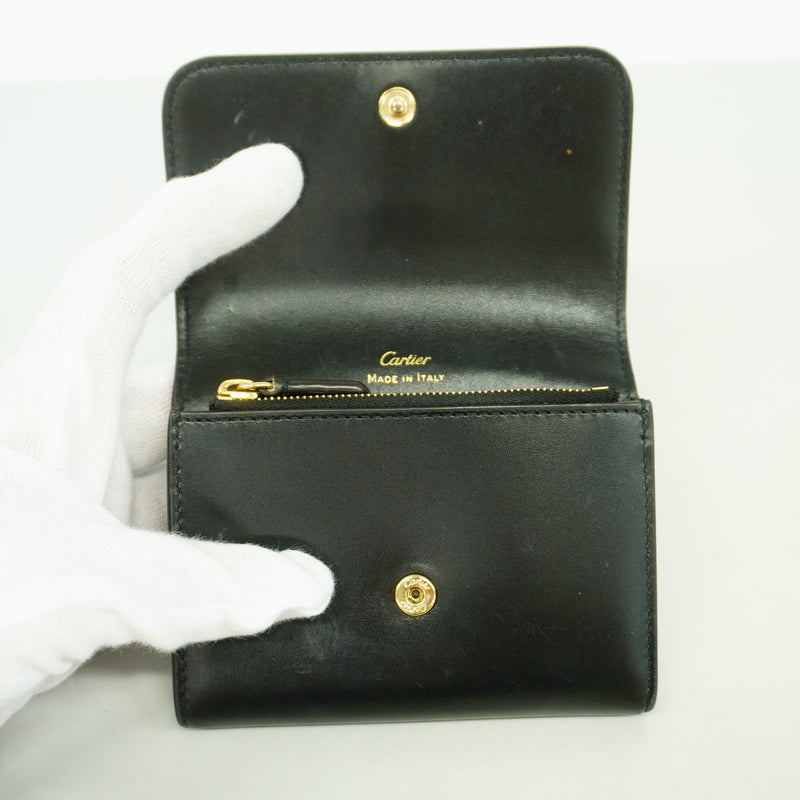 【6ge5838】カルティエ コインケース レザー ブラック ゴールド金具【中古】レディース