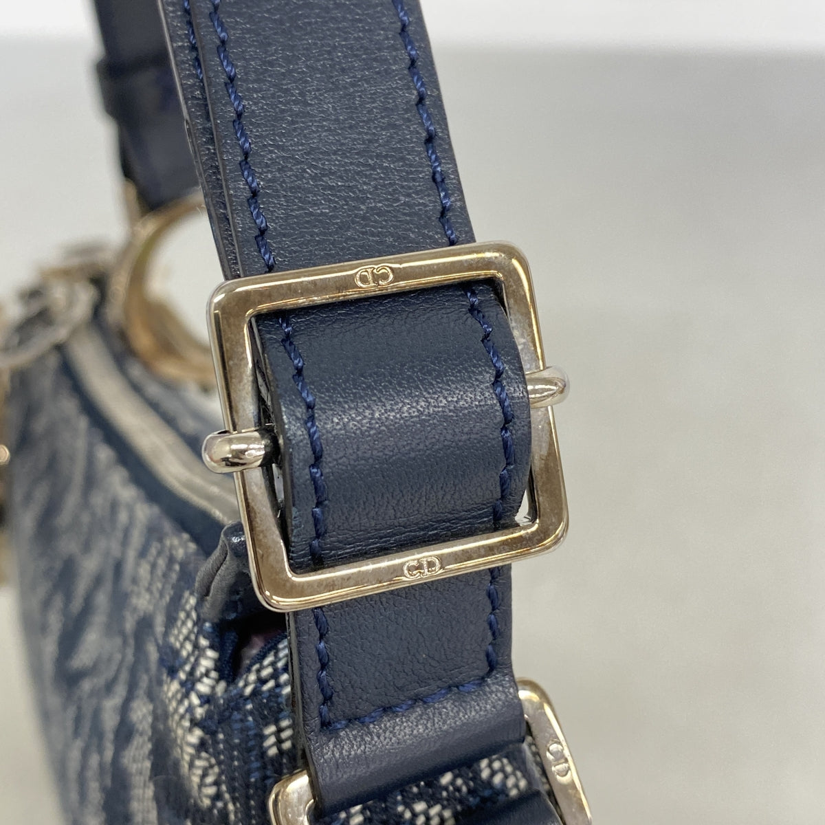 【6ge5872】クリスチャンディオール ハンドバッグ トロッター キャンバス ネイビー シルバー金具【中古】レディース