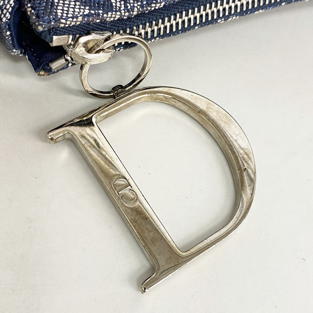 【6ge5872】クリスチャンディオール ハンドバッグ トロッター キャンバス ネイビー シルバー金具【中古】レディース