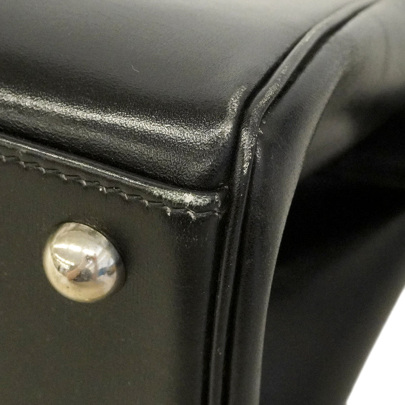 【6ge5882】エルメス ハンドバッグ パリボンベイ27 ボックスカーフ ブラック ナチュラル シルバー金具 □J刻印【中古】レディース