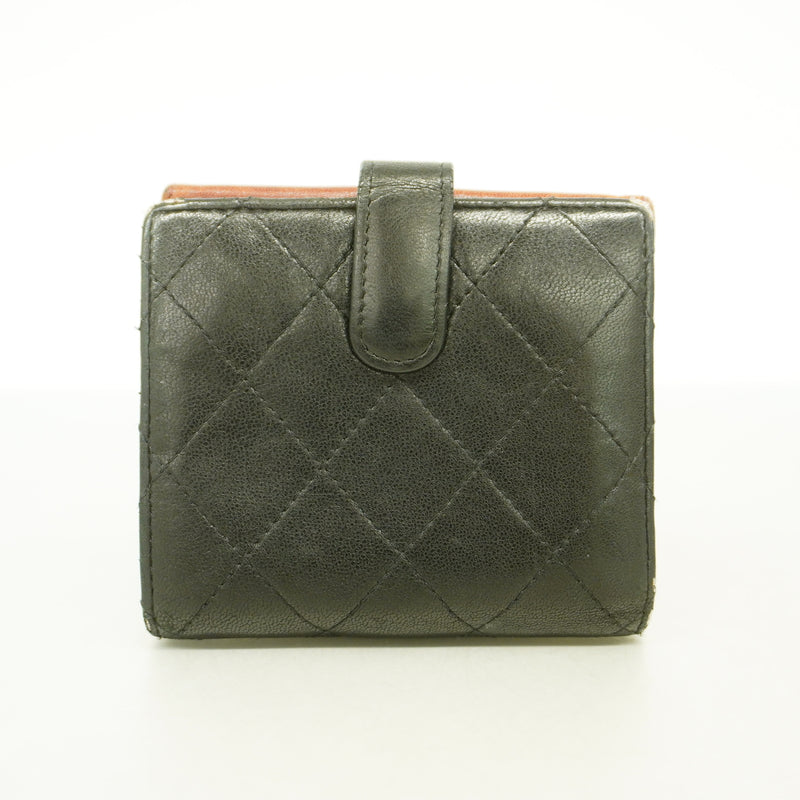 【6ge5905-k】シャネル 財布 マトラッセ ラムスキン ブラック シルバー金具【中古】レディース