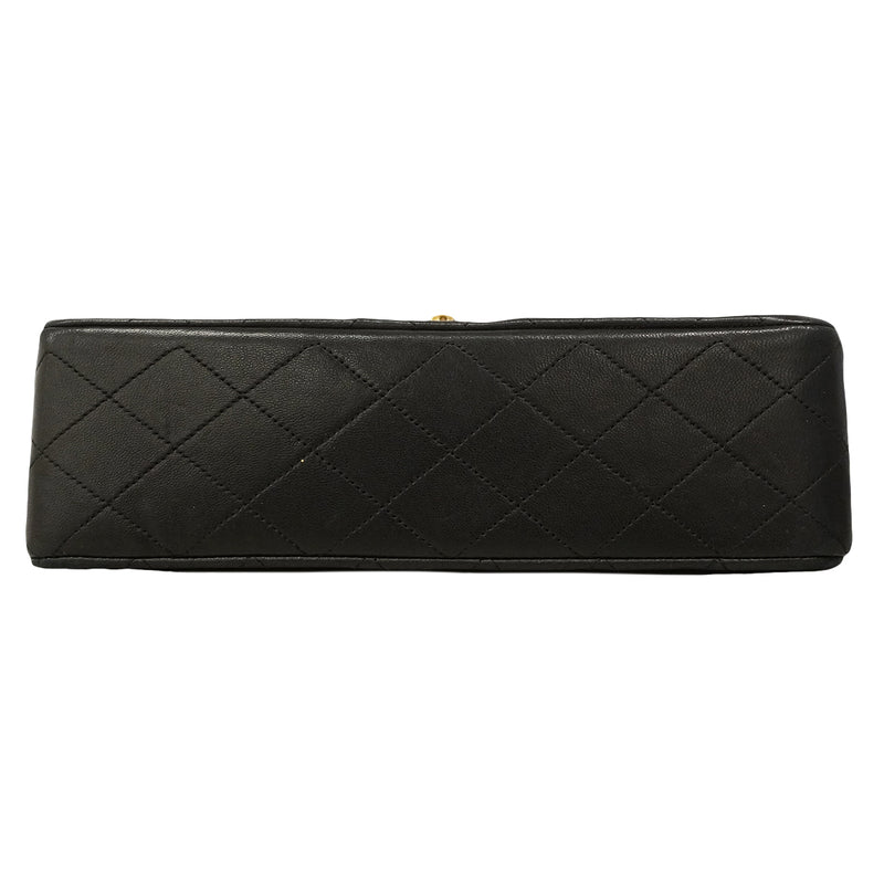【6ge5907】シャネル ショルダーバッグ マトラッセ Wフラップ Wチェーン ラムスキン ブラック ゴールド金具【中古】レディース