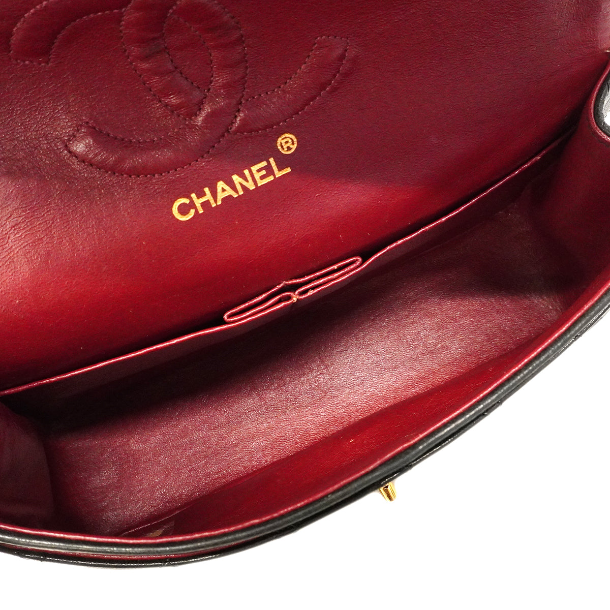 【6ge5907】シャネル ショルダーバッグ マトラッセ Wフラップ Wチェーン ラムスキン ブラック ゴールド金具【中古】レディース