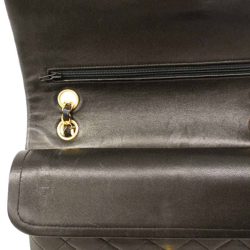 【6ge5907】シャネル ショルダーバッグ マトラッセ Wフラップ Wチェーン ラムスキン ブラック ゴールド金具【中古】レディース