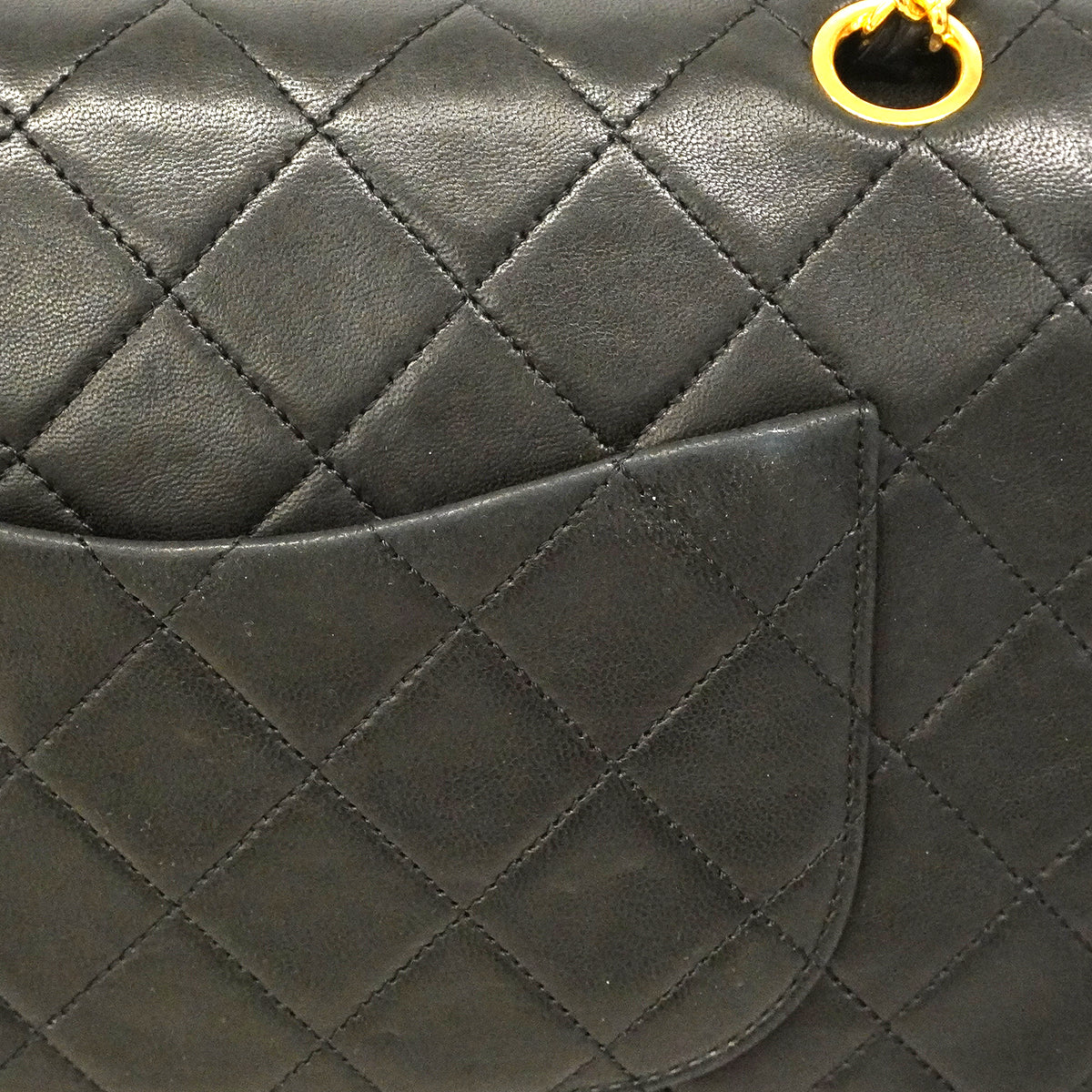 【6ge5907】シャネル ショルダーバッグ マトラッセ Wフラップ Wチェーン ラムスキン ブラック ゴールド金具【中古】レディース