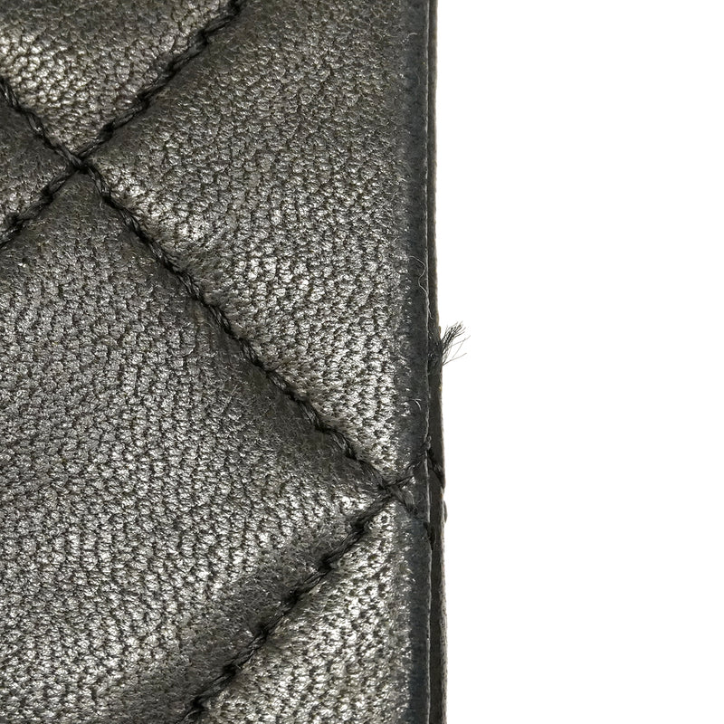 【6ge5907】シャネル ショルダーバッグ マトラッセ Wフラップ Wチェーン ラムスキン ブラック ゴールド金具【中古】レディース