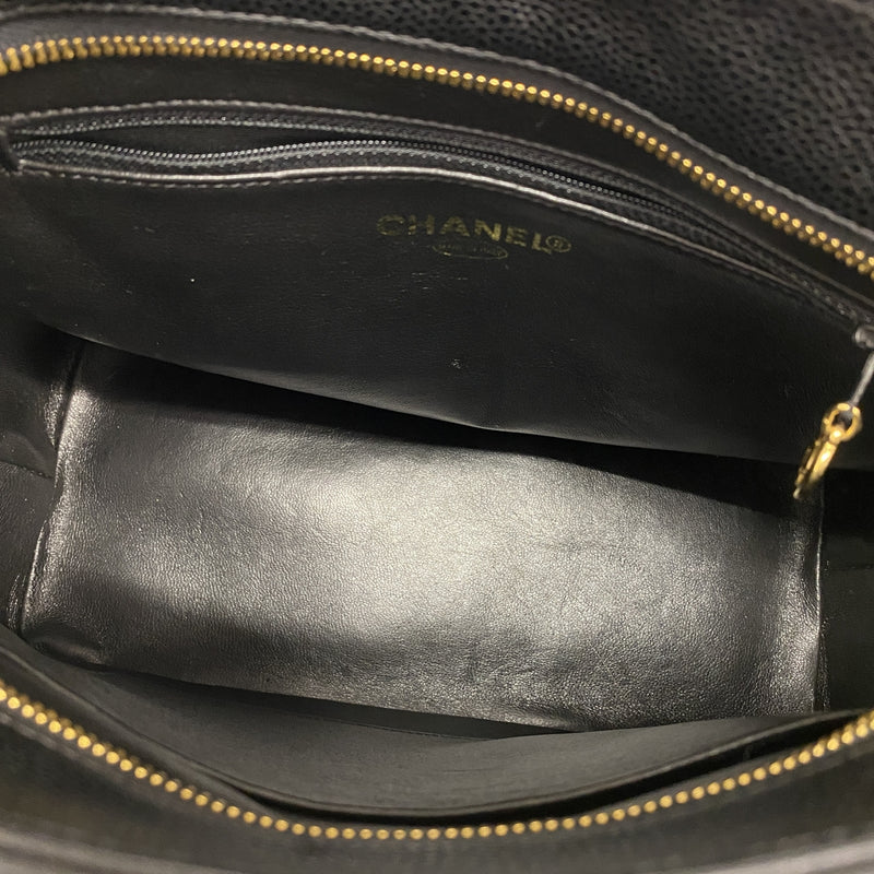 【6ge5909-k】シャネル トートバッグ 復刻トート キャビアスキン ブラック ゴールド金具【中古】レディース
