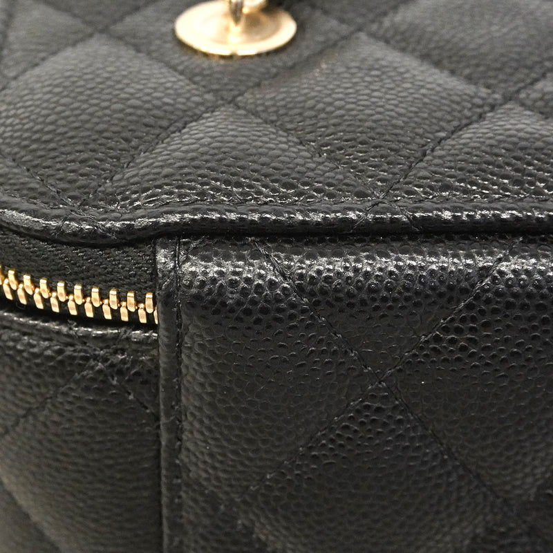 【6ge5953】シャネル バニティバッグ マトラッセ チェーンショルダー キャビアスキン ブラック シャンパンゴールド金具【中古】レディース