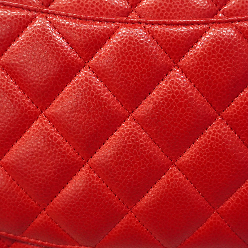 【6ge5957-h】シャネル ショルダーバッグ デカマトラッセ Wフラップ Wチェーン キャビアスキン レッド シルバー金具【中古】レディース