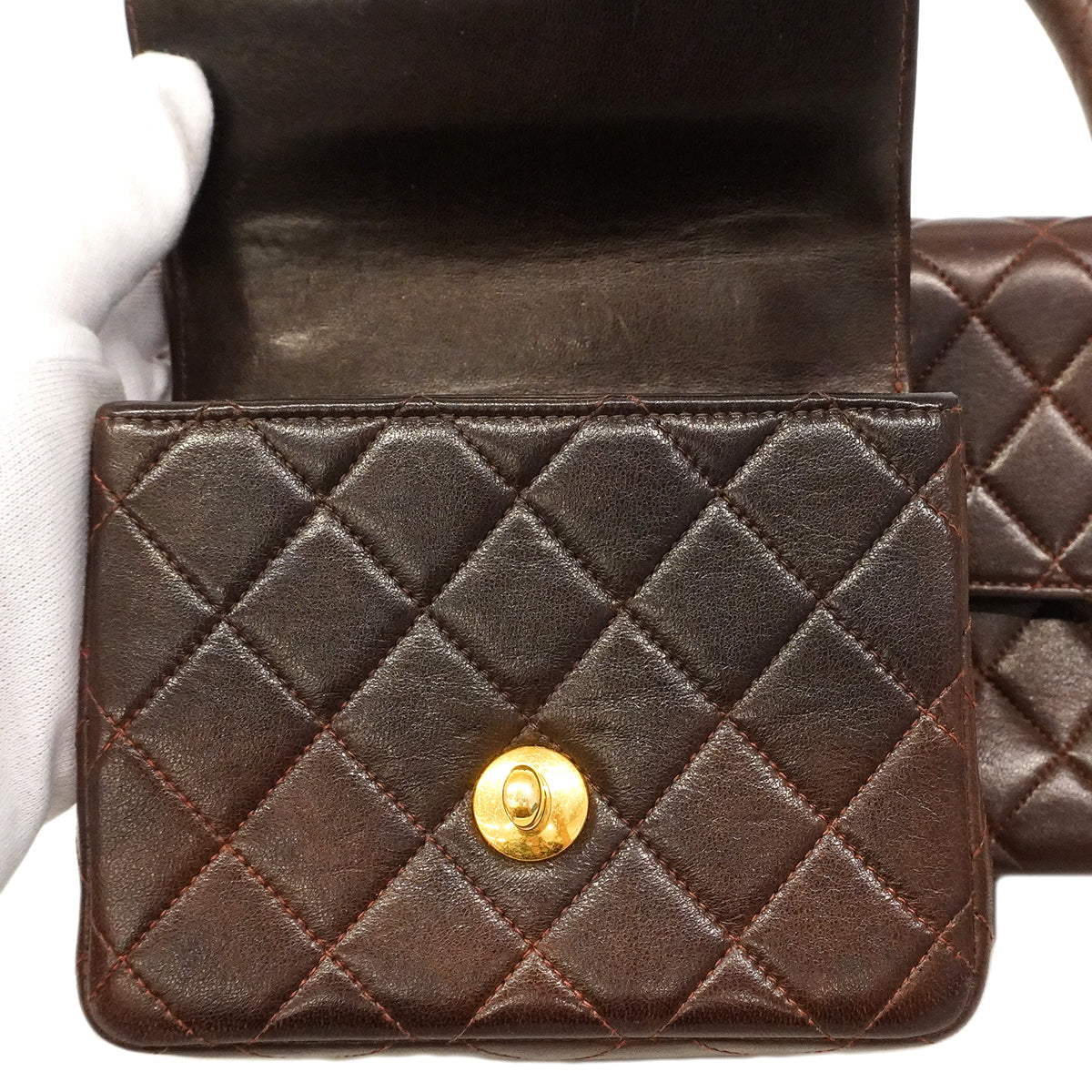 【6ge6024】シャネル ハンドバッグ マトラッセ 親子バッグ ラムスキン ブラウン ゴールド金具【中古】レディース