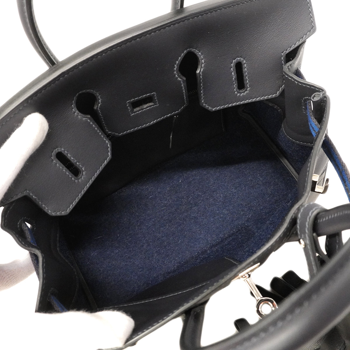 【6ge6027-g】エルメス ハンドバッグ バーキン25 ゴーチーム スイフト フェルト キャバン/ブルーニュイ シルバー金具 W刻印【中古】レディース