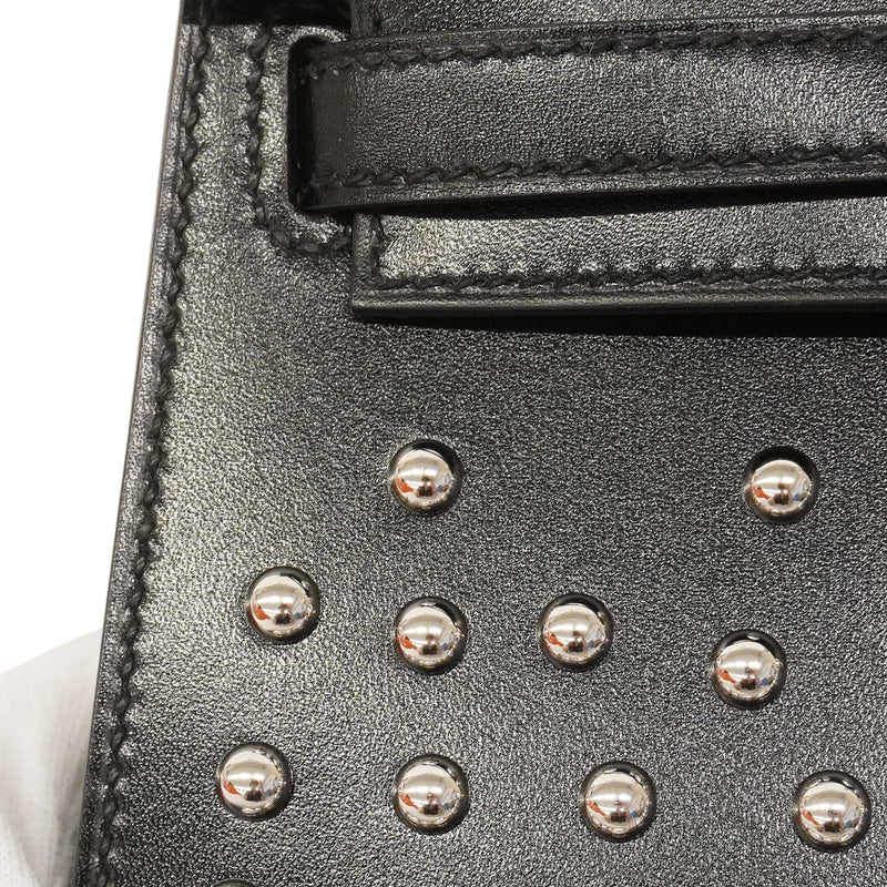 【6ge6028-g】エルメス ハンドバッグ ミニケリー2 クルーテ ボックスカーフ ブラック シルバー金具 W刻印 2wayバッグ【中古】レディース