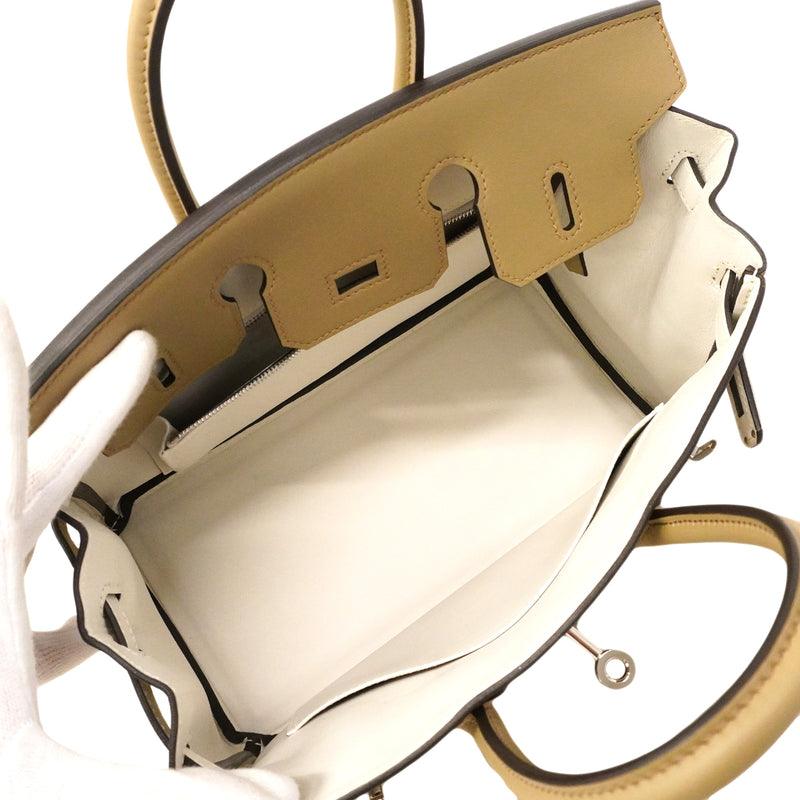 【6ge6029-g】エルメス ハンドバッグ バーキン25 ヴェルソ スイフト ベージュマルファ/ニューホワイト シルバー金具 W刻印【中古】レディース
