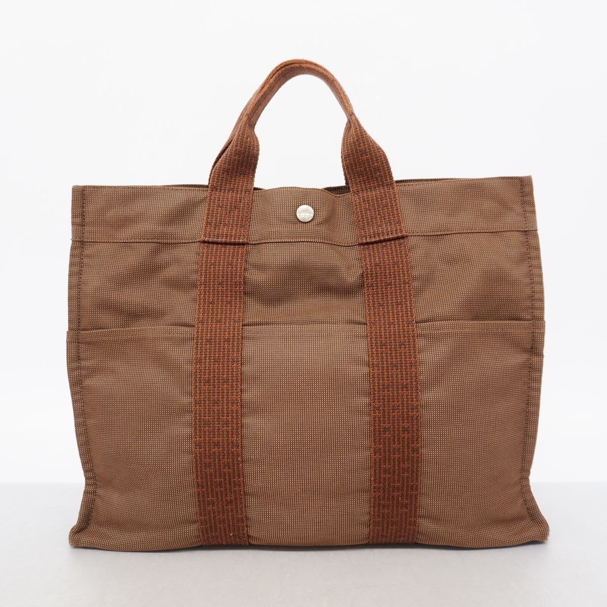 【6ge6038-k】エルメス トートバッグ エールラインMM ナイロン ブラウン シルバー金具【中古】メンズ レディース ユニセックス