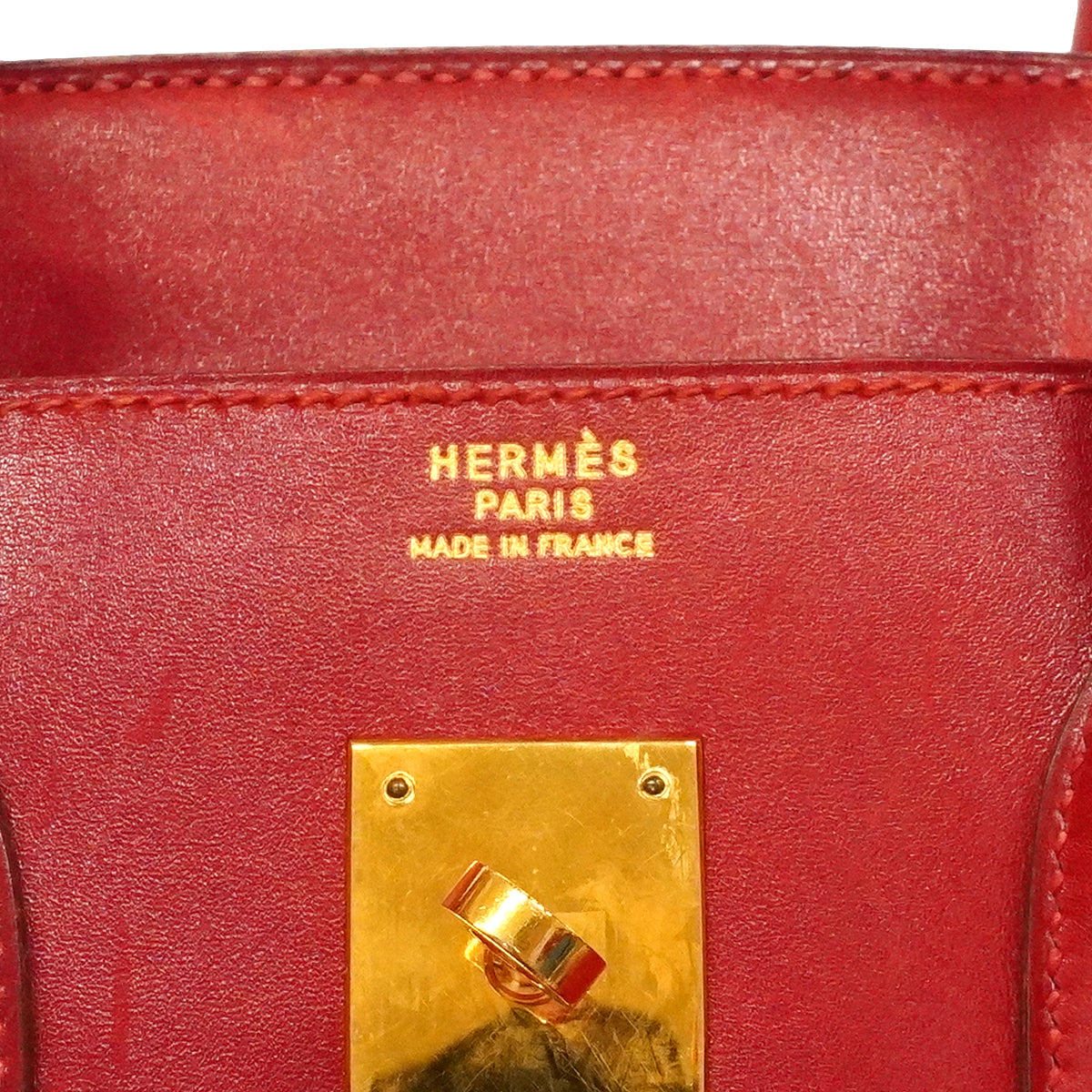 【6ge6062】エルメス ハンドバッグ バーキン35 ボックスカーフ レッド ゴールド金具 〇Y刻印【中古】レディース