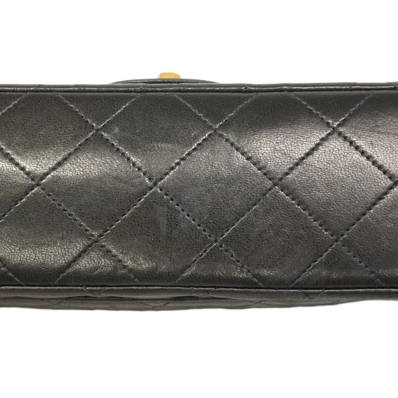 【6ge6088】シャネル ショルダーバッグ マトラッセ Wフラップ Wチェーン ラムスキン ブラック ゴールド金具【中古】レディース