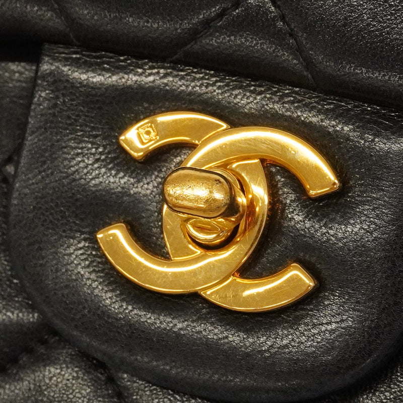 【6ge6088】シャネル ショルダーバッグ マトラッセ Wフラップ Wチェーン ラムスキン ブラック ゴールド金具【中古】レディース